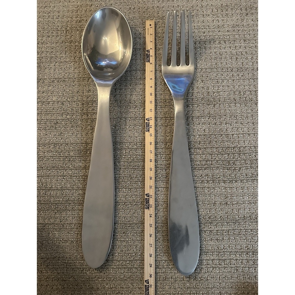 Giant Fork and Spoon Wall Decoration 29" Hanging Aluminum Silver Accent